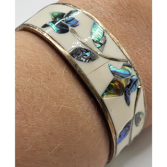 Alpaca Mother of Pearl Abalone Enamel Sterling Silver 6.5in - Picture 6 of 7